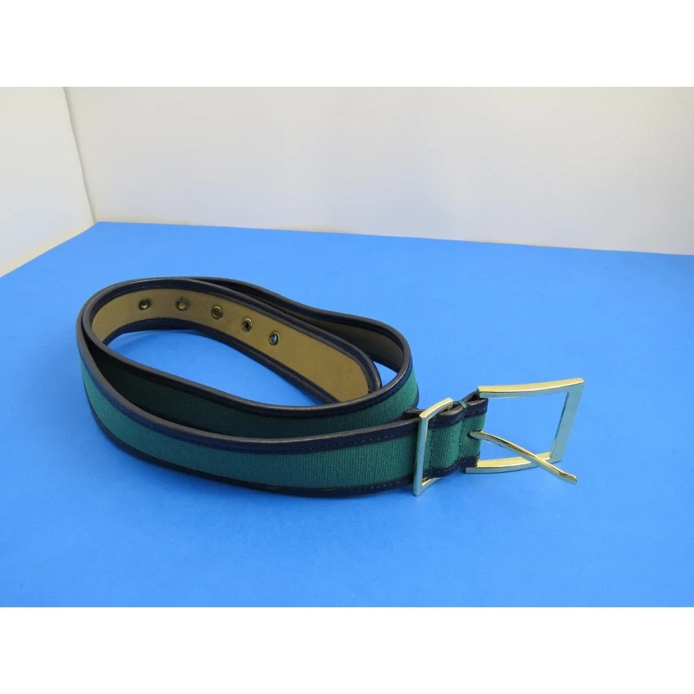 Talbots Green Black Leather Belt Gold Buckle Size Medium